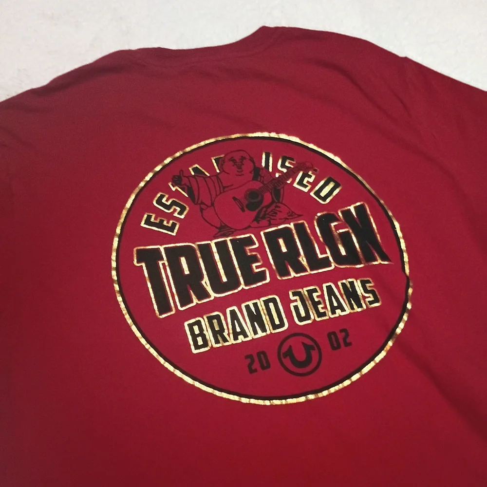 True Religion Red & Gold Leaf Buddha T-shirt - Picture 3 of 5